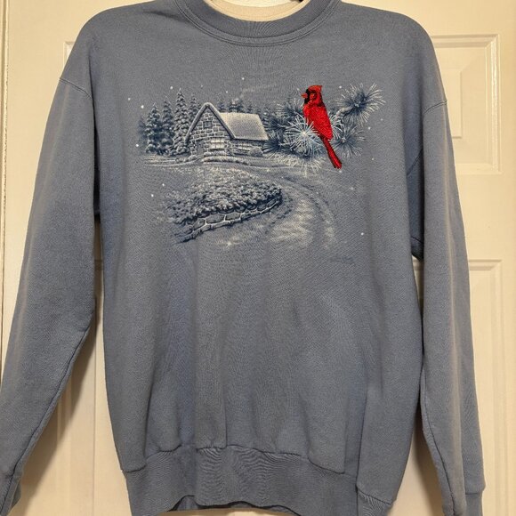 Vintage '90s Morning Sun Christmas Cardinal Sweatshirt - Picture 1 of 3